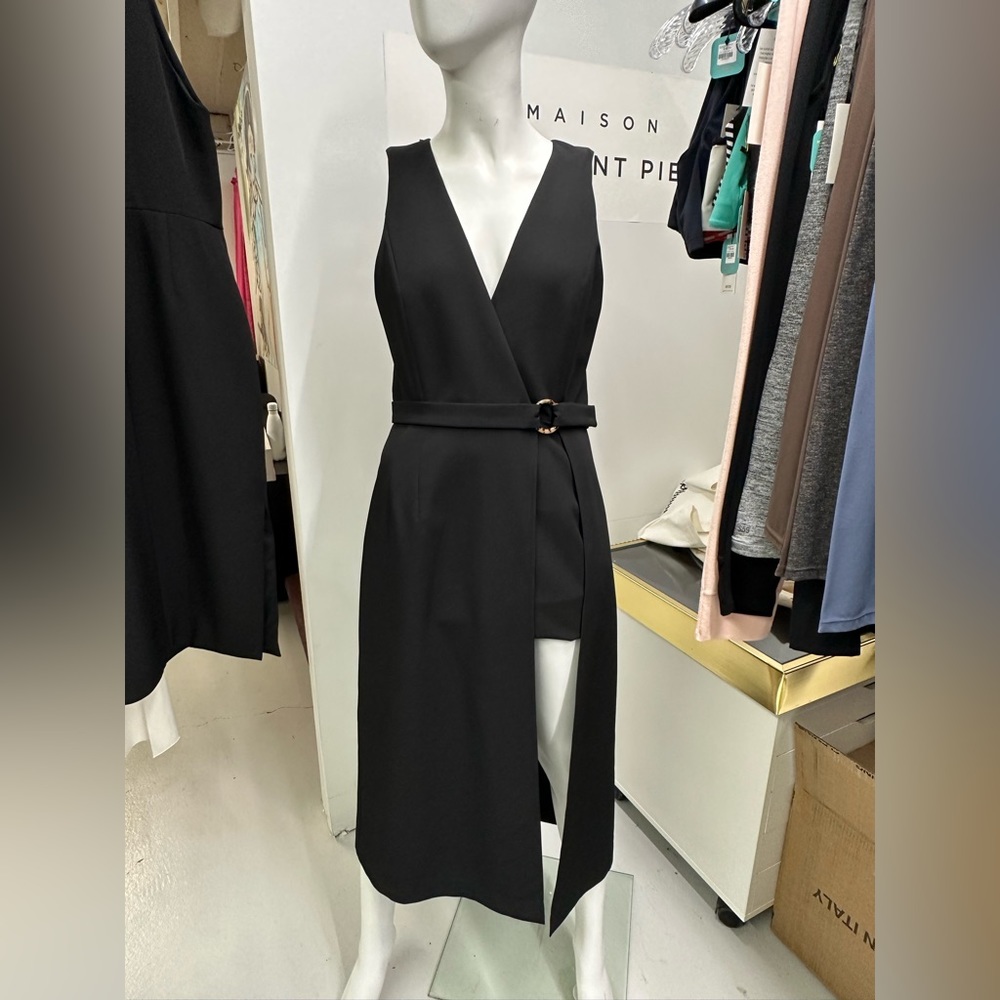 BRAND NEW SALLY LAPOINTE MATTE CREPE DOUBLE LAYER V NECK DRESS